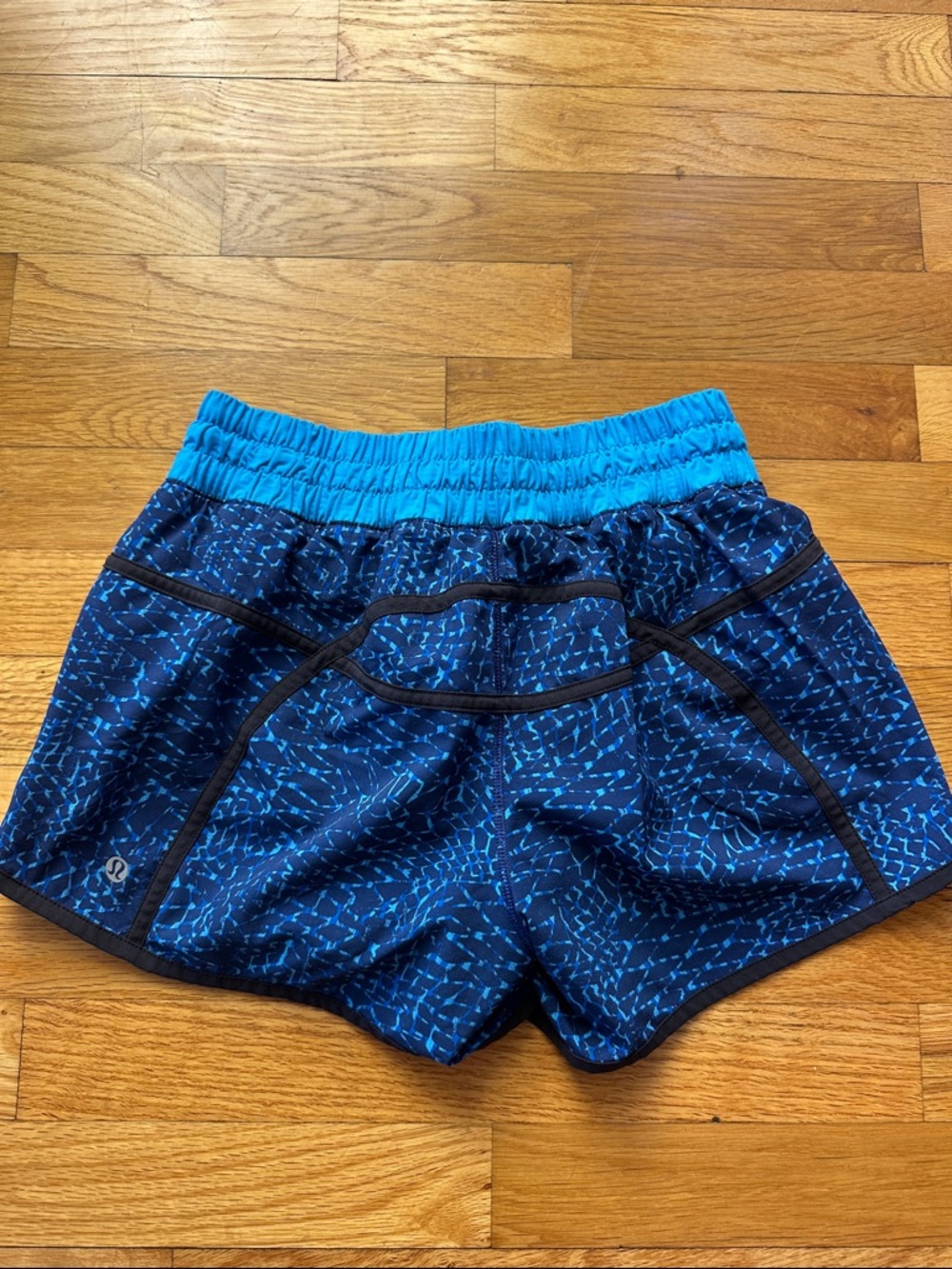 lululemon athletica Blue Patterned Athletic Shorts with Teal Waistband